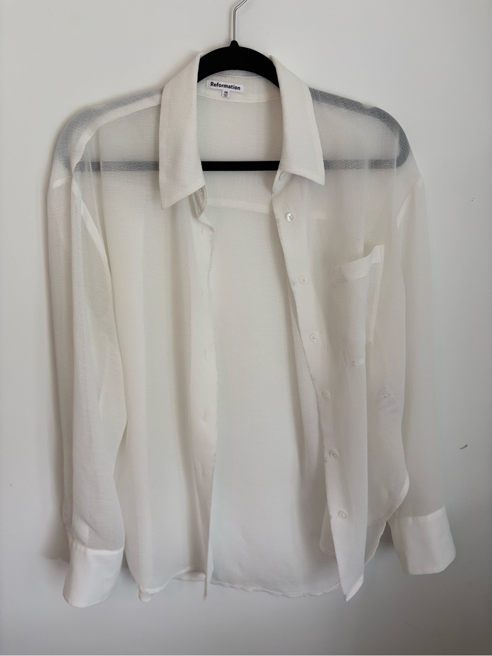 Reformation White Sheer Textured Button Down Shirt XS